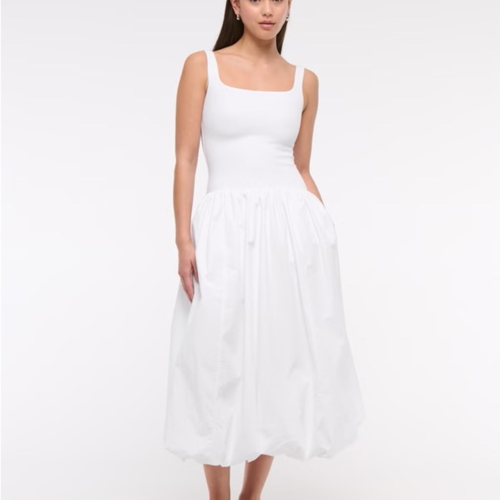 Abercrombie & Fitch Mixed Fabric Bubble Hem Midi Dress Size S - Sold out online! - Picture 2 of 9